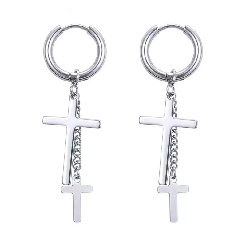Silver Hoops Cross Earrings