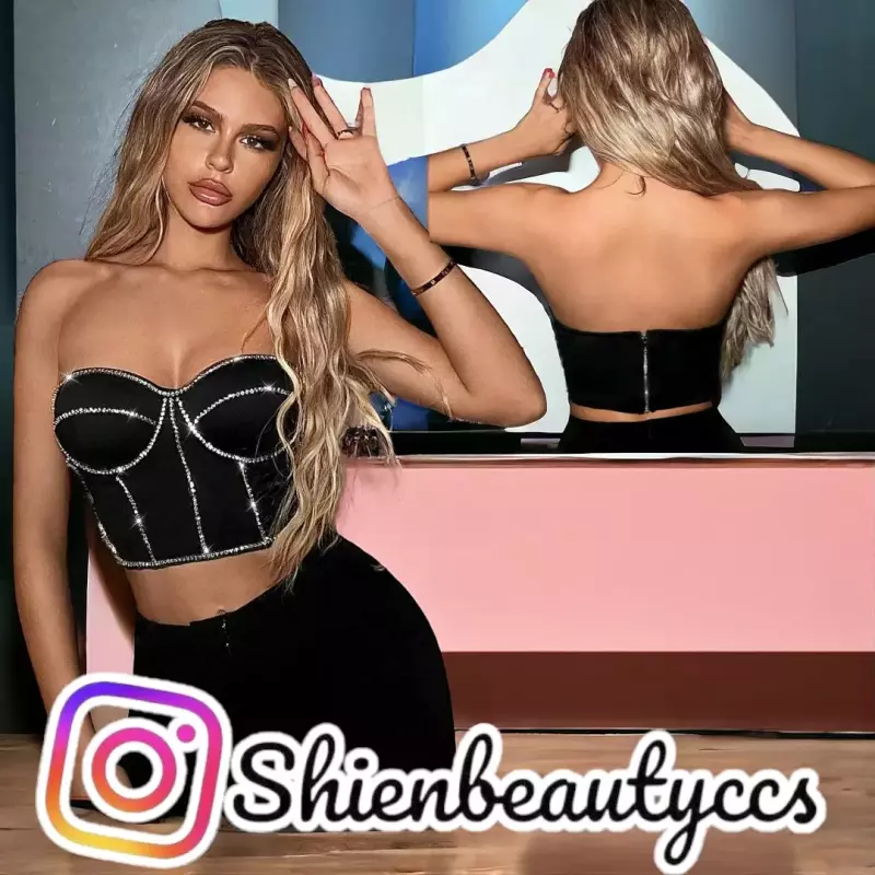 Top Negro Con Brillantes