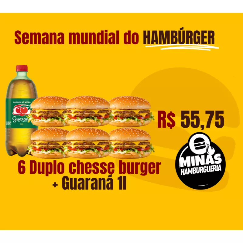6 Duplo cheese burger + guaraná 1l.