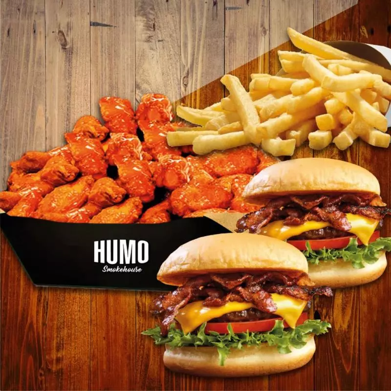 20 ALITAS + PAPAS + 2 HAMBURGUESAS