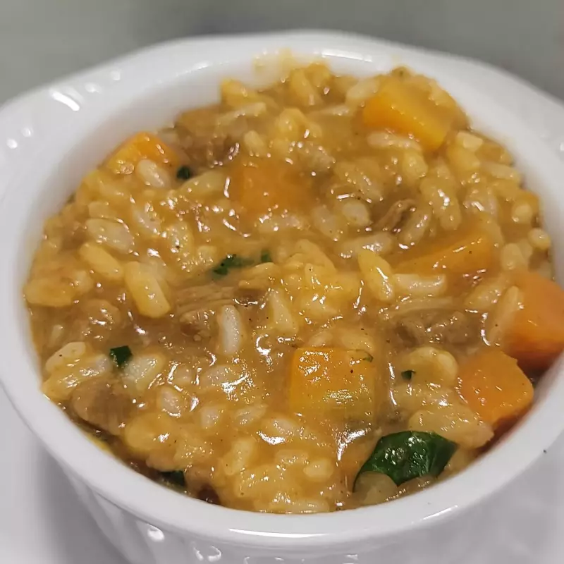 Risoto de arroz arbóreo com alcatra