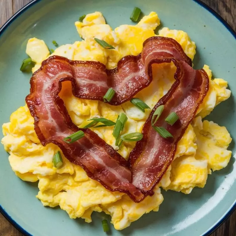 Scrambled eggs with crispy bacon
