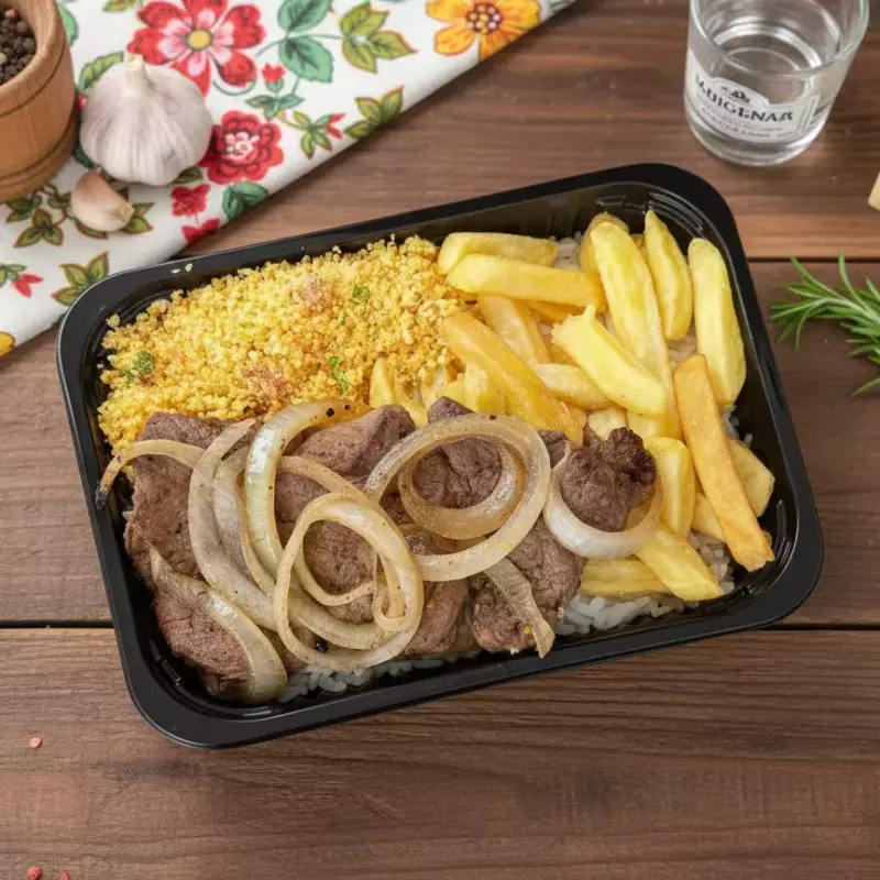 Marmitex de Bife acebolado