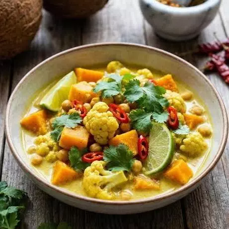 Curry de legumes com leite de coco