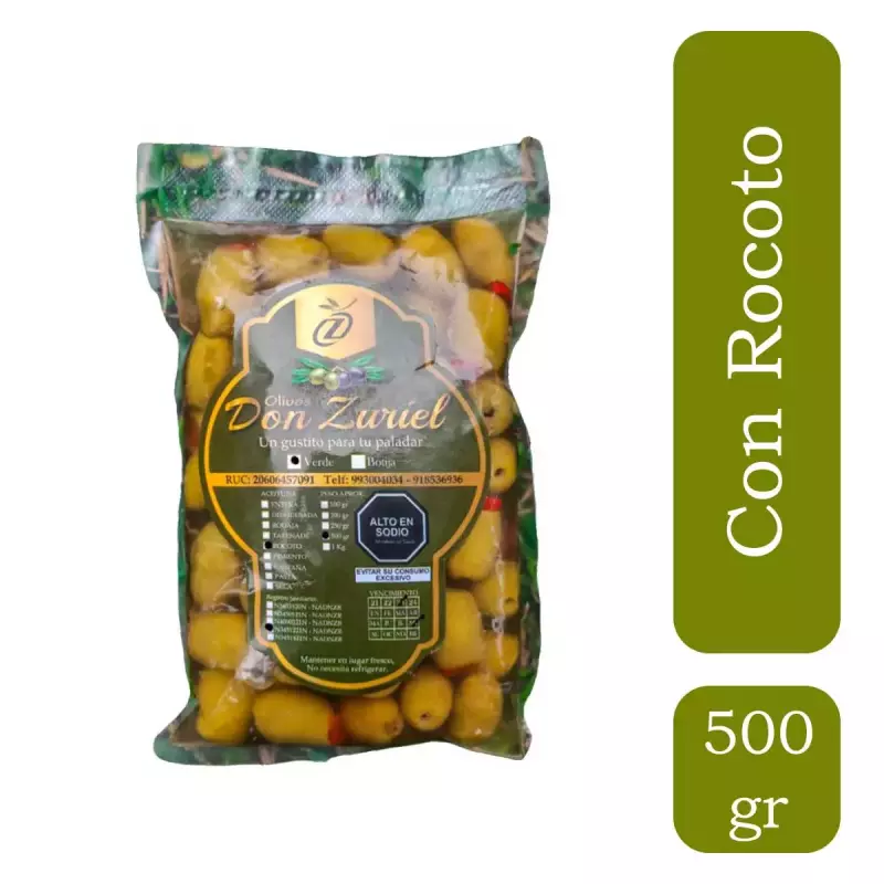 Aceitunas verdes con rocoto 500gr