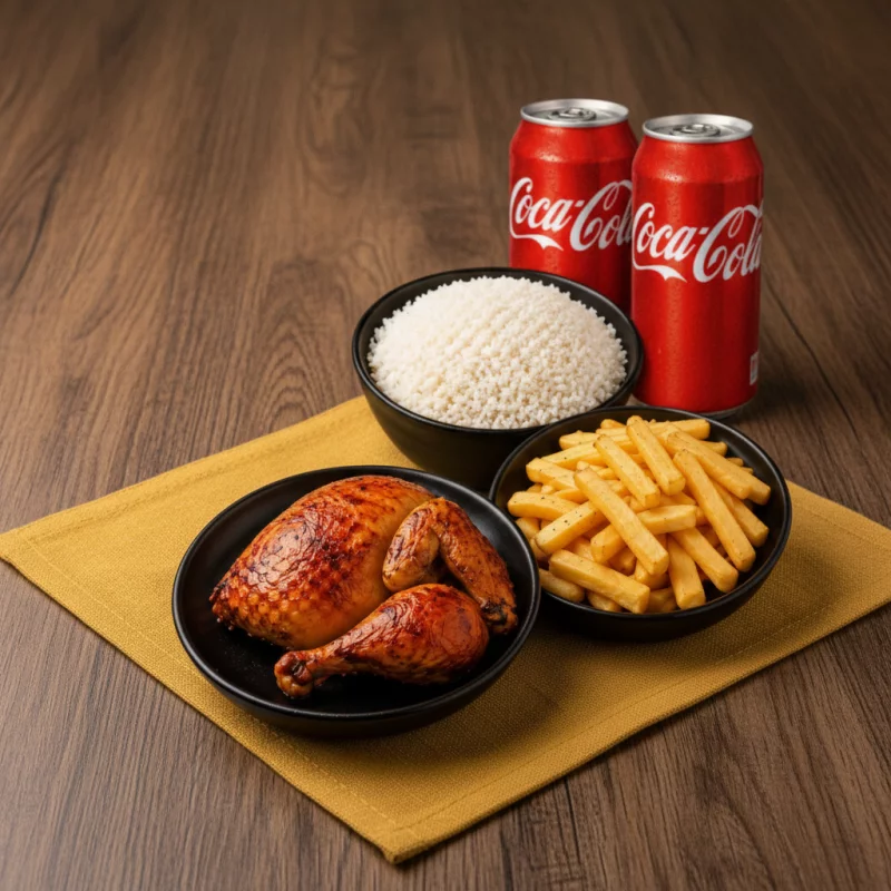 PROMO MEDIO POLLO + 2 BBDAS LATA