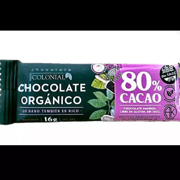 Chocolate orgánico al 80% x 16gr