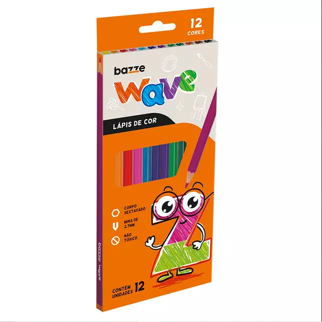 Lápis De Cor Wave - 12 cores - Bazze