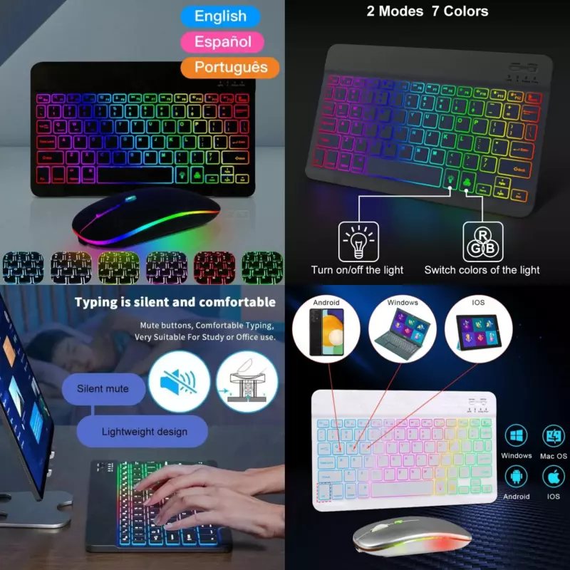 Mouse + Miniteclado inalámbrico RGB