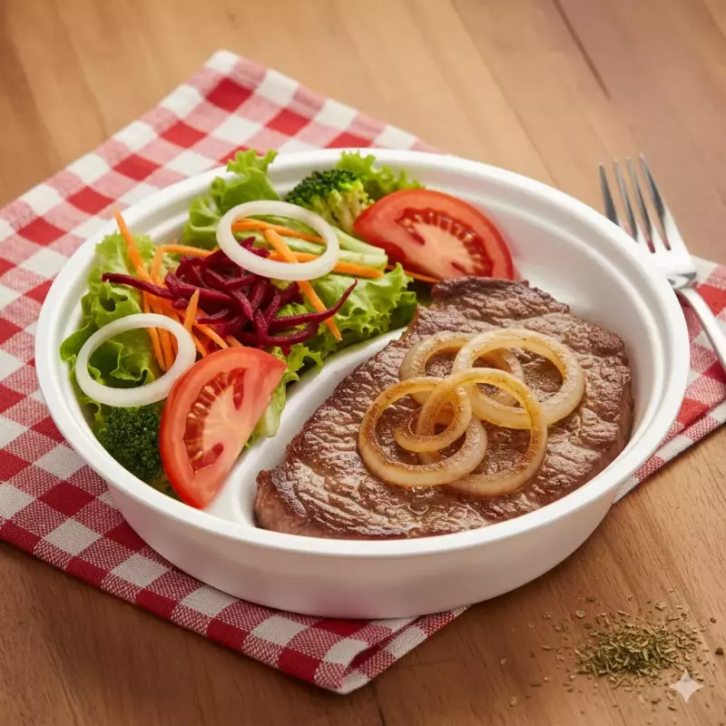 Marmita de salada + bife acebolado
