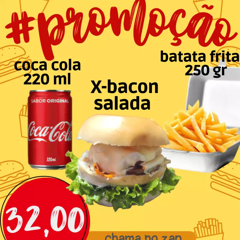 x bacon salada+batata+coca