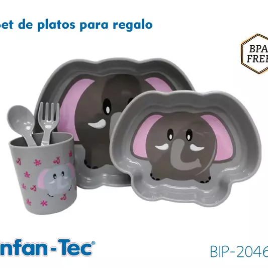 Juego - platos, cubiertos y vaso