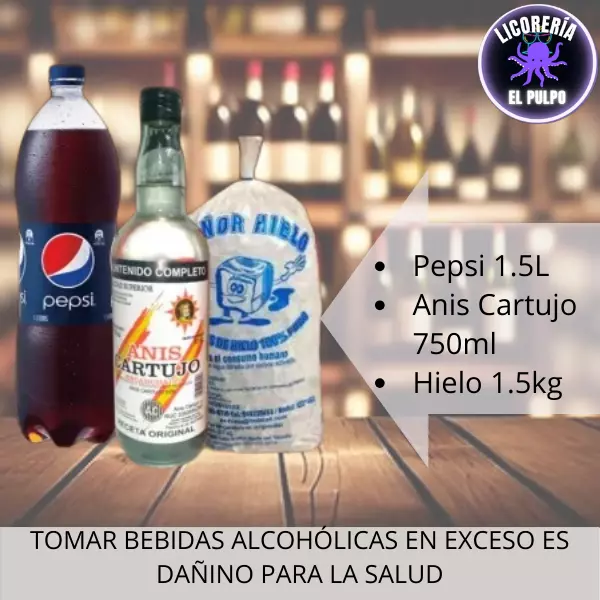 Anís cartujo+Pepsi+hielo
