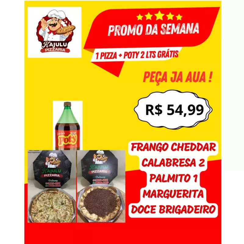 1 Pizza + Poty 2 Lts Grátis