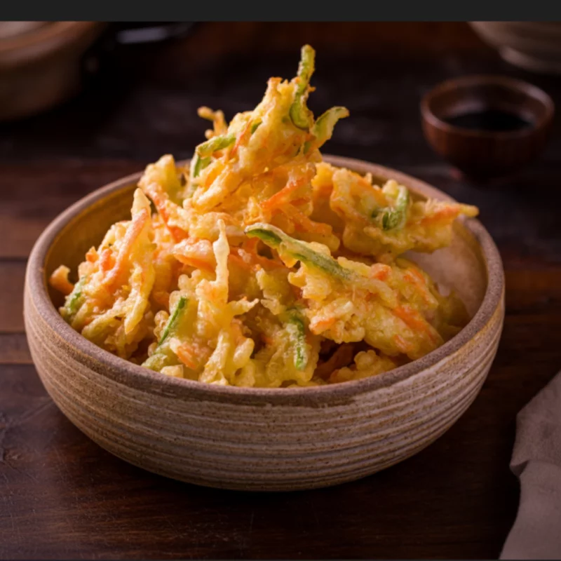 Tempura de legumes com frango