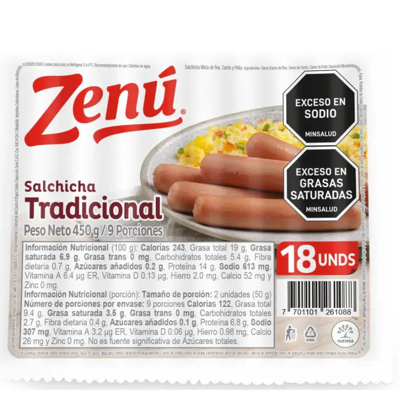 SALCHICHA TRADICIONAL ZENU X 18 UNID