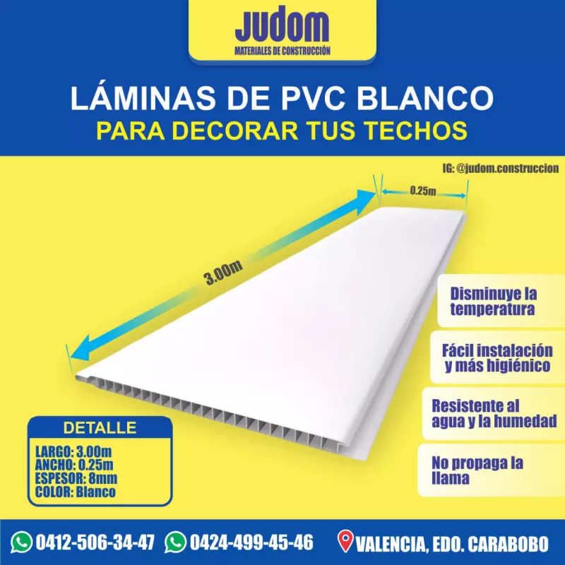 LAMINA PVC 3.00x0.25 mts BLANCO