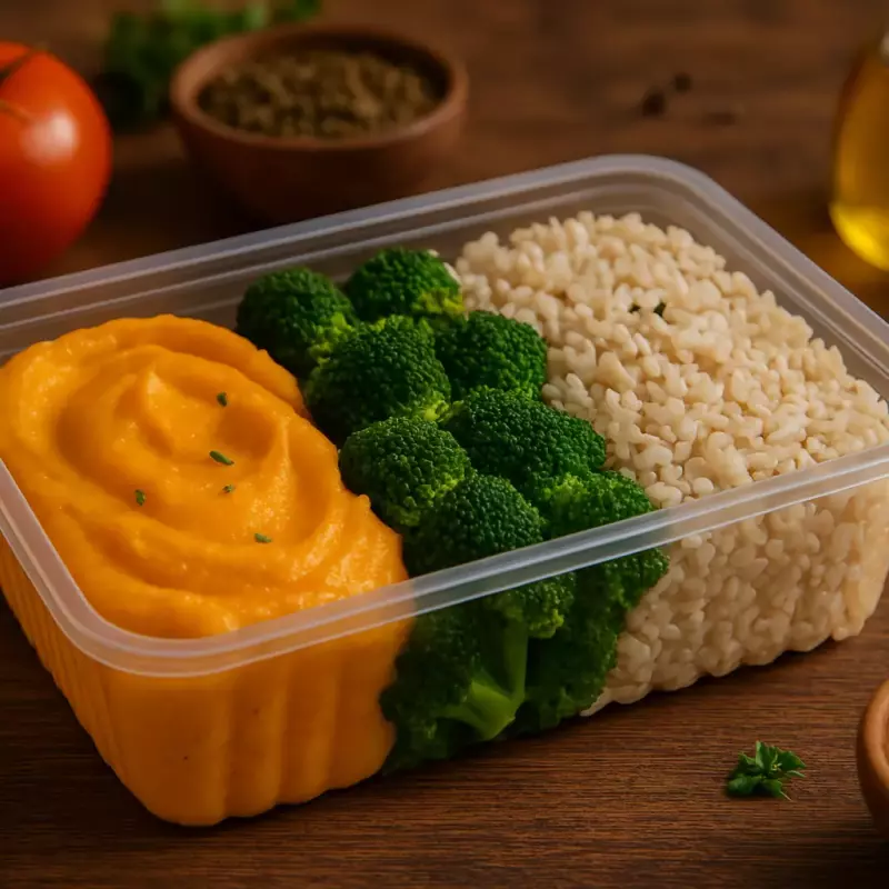 Purê de Abóbora, Brócolis e Arroz
