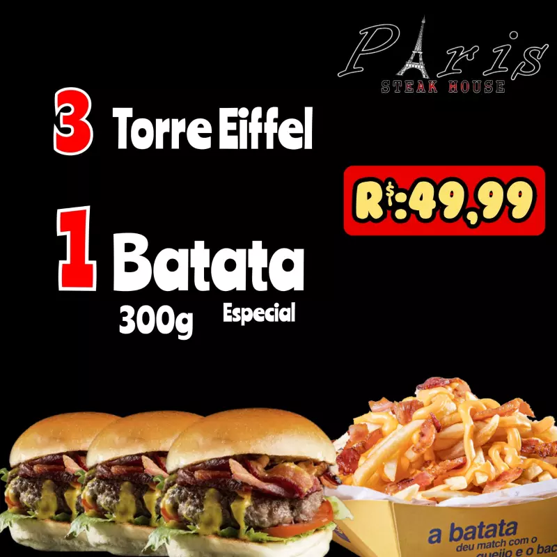 Combo 3 torre Eiffel mais batata