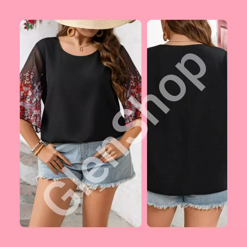Blusa negra con flores