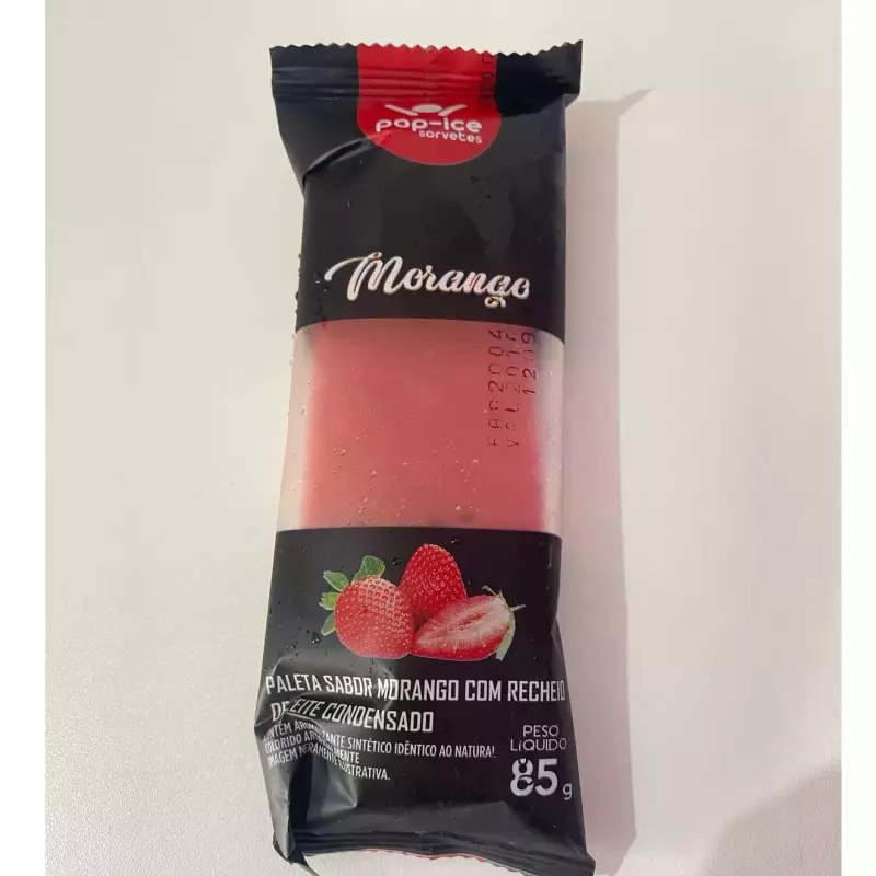 Paleta Morango com Leite Condensado