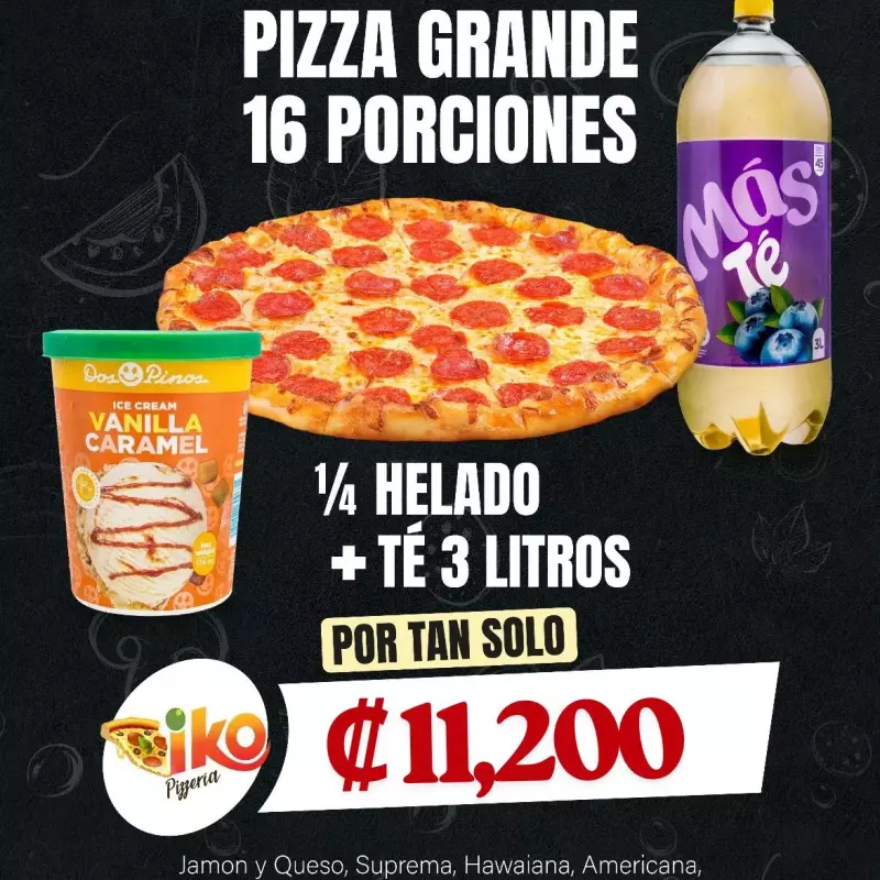 Promo pizza, bebida y helado