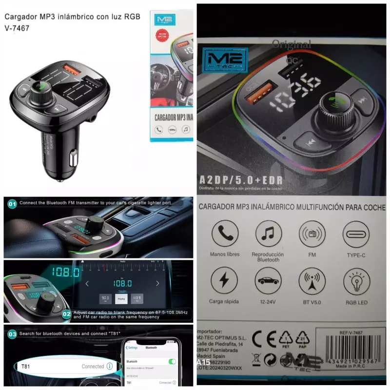 CARGADOR DE CEL P/ CARRO C/ MP3 2