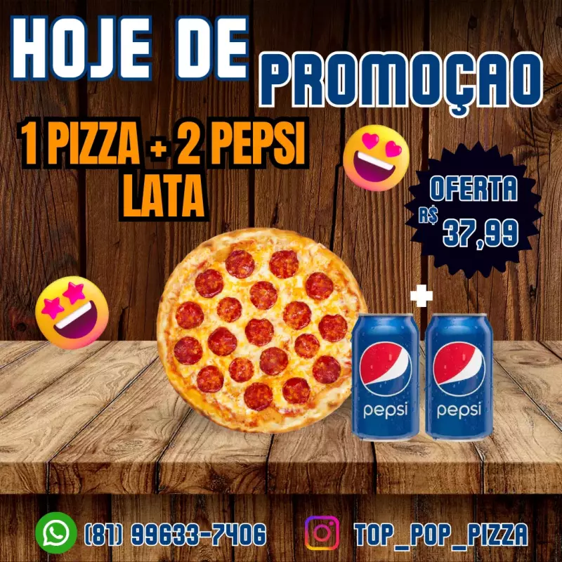 1 Pizza + 2 Pepsi lata 350ml