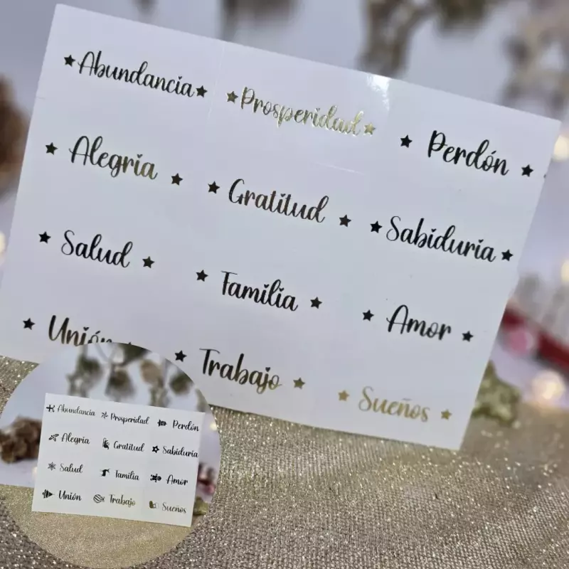 Deseos velas sticker metalizado x 12