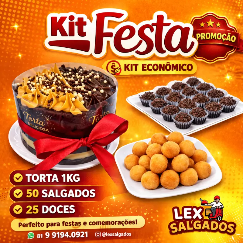 Torta 1kg 50 salgados 25 doces