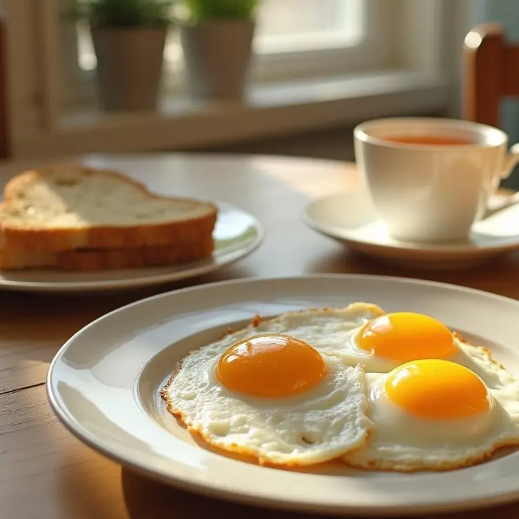 tres HUEVOS FRITOS CON TE O CAFE + P