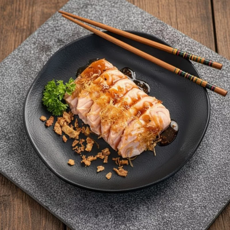 SASHIMI SALMAO COM ALHO PORO