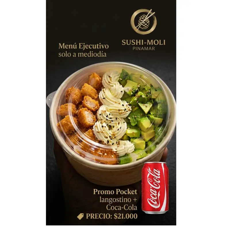 POKE langostinos + Coca Cola