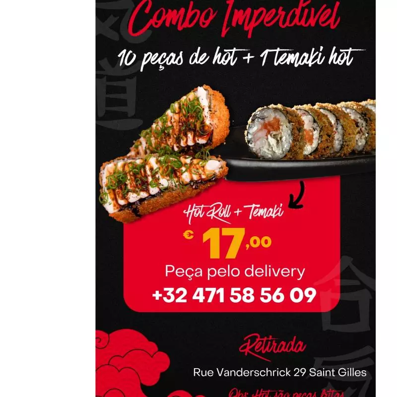 10 Pçs Hot Roll + 1 Temaki Hot
