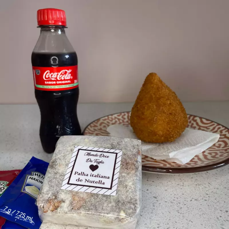 Palha italiana+ coxinha F+ coca cola