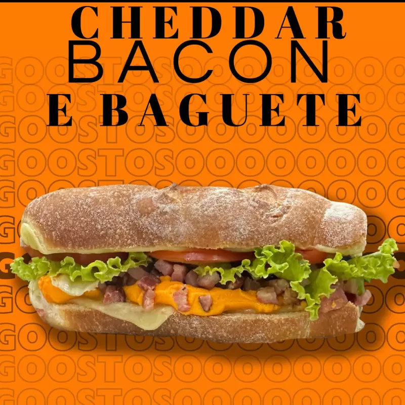pao com bacon e cheddar na baguete