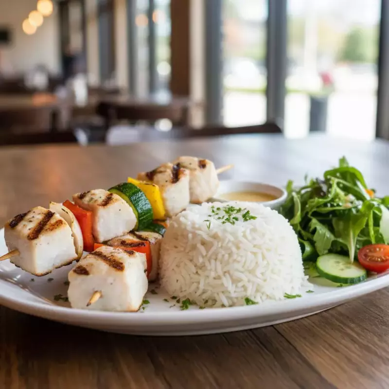 Espetada de Peixe c/ Salada e Arroz