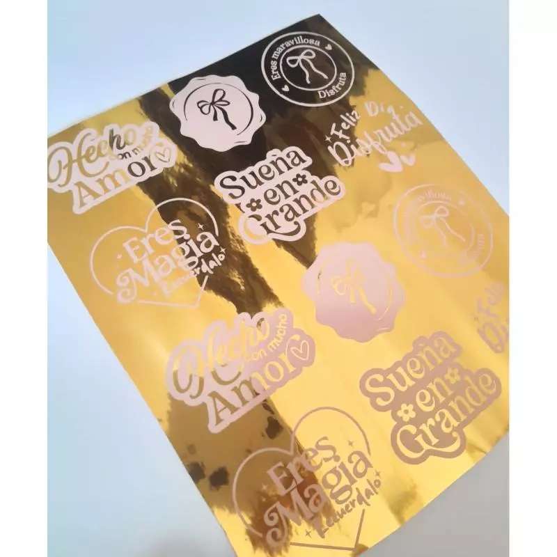Sticker dtf dorado metalizado x12