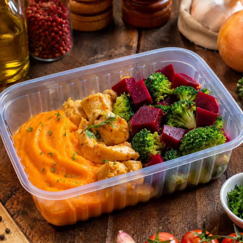 Frango, Purê de Abóbora e Legumes