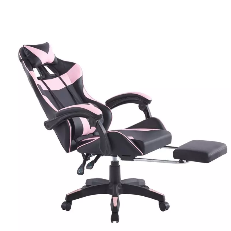 Silla Gamer con Apoya Pie rosa
