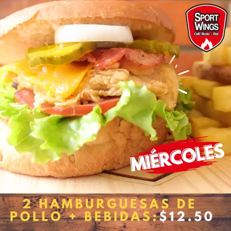 2 HAMBURGUESAS DE POLLO + BEBIDAS