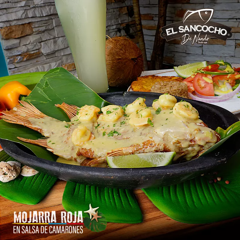 MOJARRA ROJA EN SALSA  DE CAMARONES