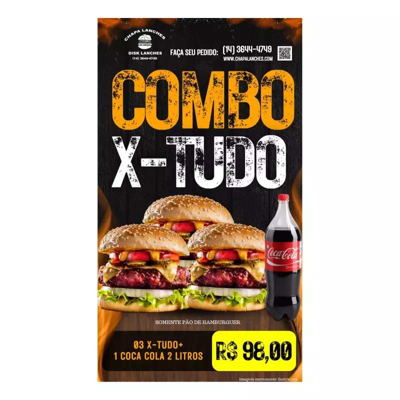 COMBO 3 X-TUDO E 1 COCA 2 LITROS