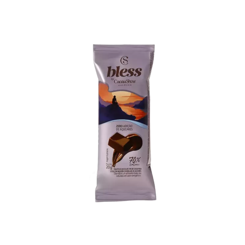Tablete 70% cacau zero açúcar 20g